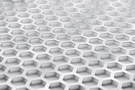 3D background with many metallic hexagon combs (3D Rendering)