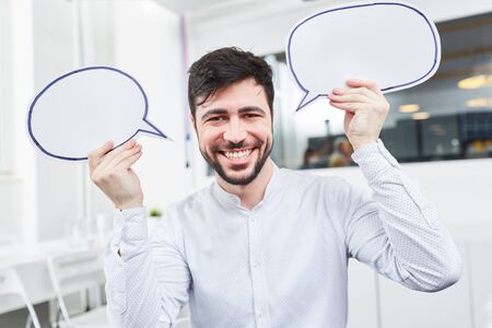 Founder with branstorming speech bubbles concept idea