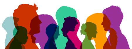 Group of heads in different colorful colors as a teamの写真素材