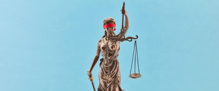 Panorama banner of Justitia with blindfold as justice conceptの写真素材