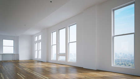 Empty room in villa or loft with big window (3D Rendering)の写真素材