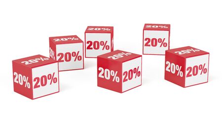 20% discount as special offer with red cubes (3D Rendering)の写真素材