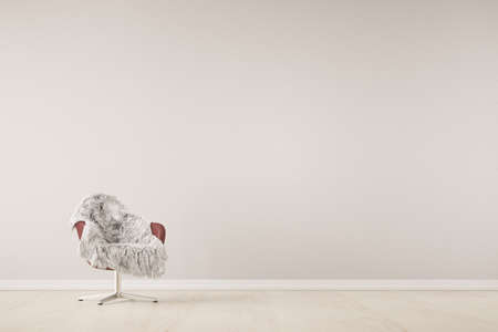 Chair with fur in front of wall in a living room (3D Rendering)