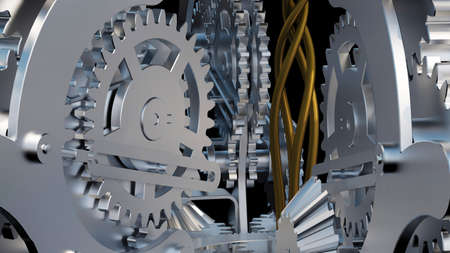 Many gears in transmission machine as teamwork concept (3D Rendering)の写真素材