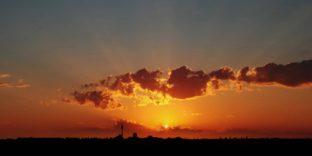 Dramatic sunset over Berlin City skyline in the evening with TV tower