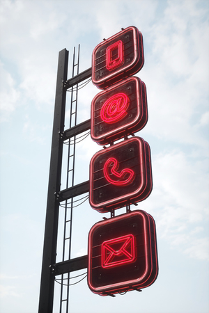 Communication and contact concept with four neon signs (3D Rendering)の写真素材