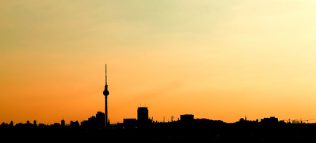 Berlin city skyline background Panorama banner with television tower as silhouetteの写真素材
