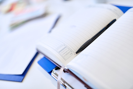 Notebook as Personal organizer or calendar with pen for business time scheduling planningの写真素材