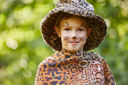 Boy dressed up like leopard after pace painting exceperienceの写真素材