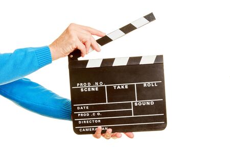 Two hands hold film flap for filmingの写真素材