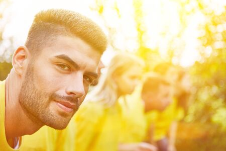 Man as an athlete at the start of a race at the sports festival