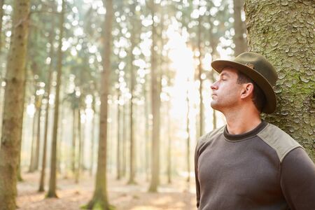 Forester with responsibility looks at trees in his forest district