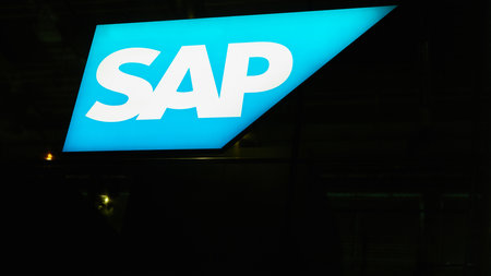 COLOGNE, SEPTEMBER 2019: SAP logo on the DMEXCO trade fairのeditorial素材