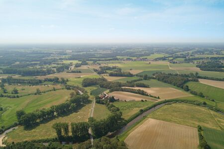 Aerial view of Munsterland, Germany in summer with blue sky