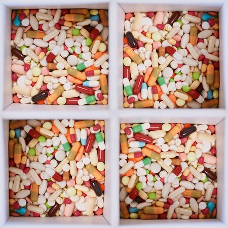 Seamless medicine background texture with many drugs in boxes
