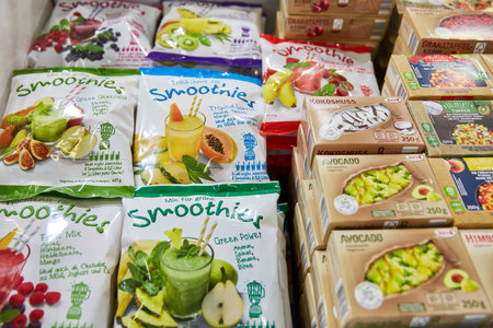 COLOGNE, OCTOBER 2019: TK fruits for smoothies from the company JÃ¼tro at ANUGA trade fairのeditorial素材