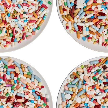 Many colorful medicines drugs as a seamless frame backgroundの写真素材