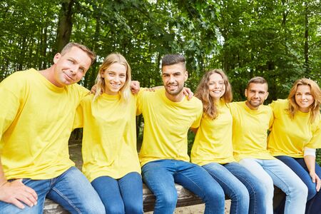 Group of young people as a team and as friends at a teambuilding eventの写真素材