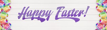 Happy Easter panorama background with many colorful easter eggs (3D Rendering)