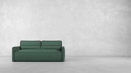 Minimalist green sofa in front of a concrete wall (3D Rendering)の写真素材