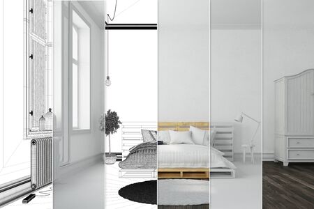 Bedroom planning CAD sketch process  (3D Rendering)