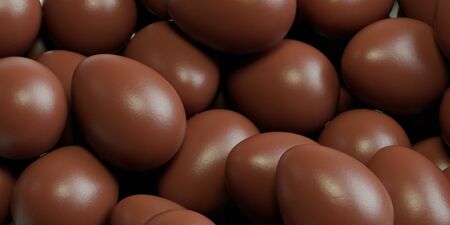 Many brown chocolate eggs for easter on a pile (3D Rendering)の写真素材
