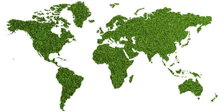Green grass of soccer lawn as world map (3D rendering)の写真素材