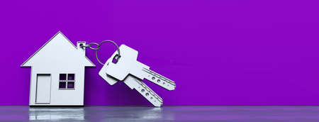 Two keys to home symbol as a broker concept in front of a wall (3D rendering)の写真素材
