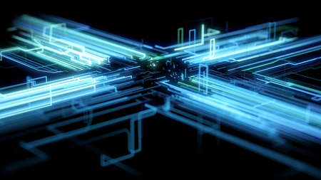 Modern network technology online as a concept with blue lines (3D rendering)