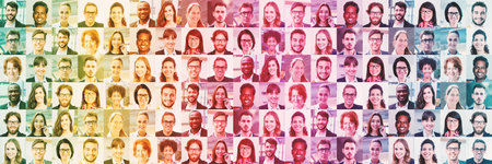 Panorama portrait collage of business people as business concept header