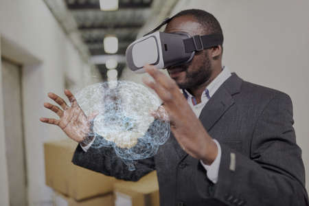 African manager visualizes brain in virtual reality with VR glasses
