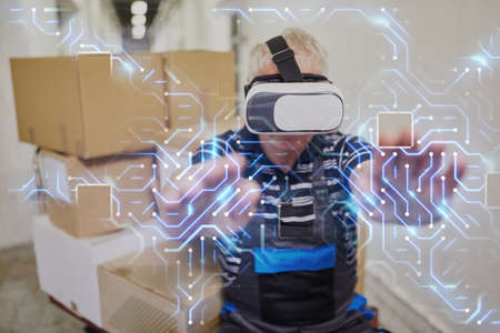 Circuit visualization with virtual reality glasses by workers in factory