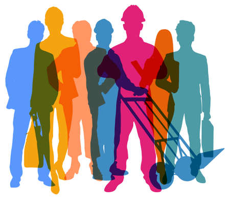 Overlaying silhouettes of people from different professions as a labor market conceptの写真素材