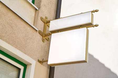 White sign mock-up template for restaurant or office on buildingの写真素材
