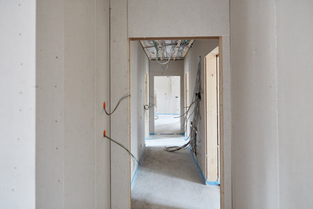 Hallway or corridor as a passage in the house in a new building during the interior designの写真素材