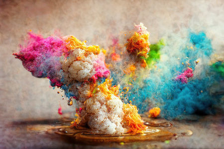 Exploding paint splashes and holi powder as creativity concept illustrationの素材