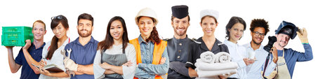 Employees from many different professions as training and personnel concept