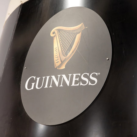 BERLIN, GERMANY, January 16th 2026: Photo of Close-up of the Guinness logo signage at the GrÃ¼ne Woche trade fair in Berlin Germany on January 16th The brand's identity and the event's context featuring the iconic harp symbol.のeditorial素材