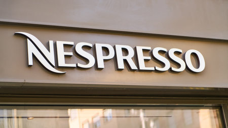 MANNHEIM, GERMANY - March 12th 2026 - Photo of a Nespresso storefront in Mannheim Germany showcasing...