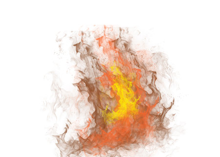 Fiery flames burning brightly with intense heat against a darkの写真素材