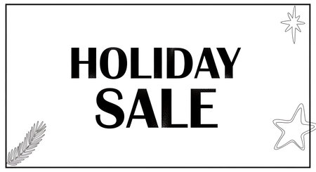 Holiday sale promotion with festive star and pine branch design on a white backdropの素材