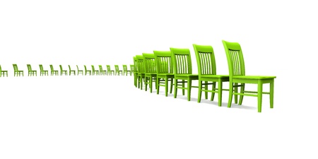 green 3D chairs on white backgroundの写真素材