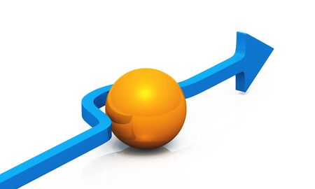 Blue arrow with orange ballの写真素材