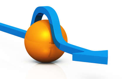 Blue arrow with orange ballの写真素材