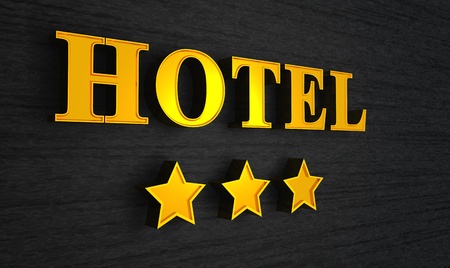 3d Hotel sign gold on blackの写真素材