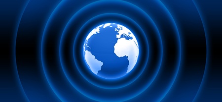 3d globe with blue wavesの写真素材
