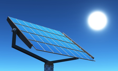 solar cells and blue skyの写真素材