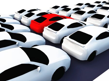 a lot of cars white and redの写真素材