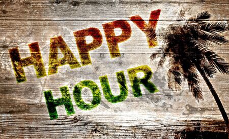 Wooden board - Happy Hourの写真素材