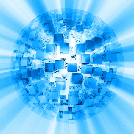 Light blue, white cube disco ballの写真素材